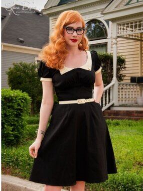 Dorothy Dress in Black with Cream Trim Pinup Couture Retro Swing XL